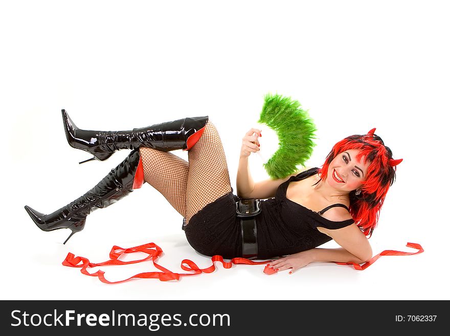 Sexy devil woman isolated on the white background