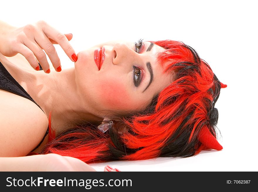 Sexy devil woman isolated on the white background