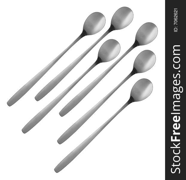 Six spoons isolated on white background