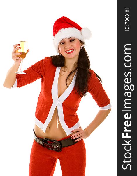 Santa woman and goblet with champaign. Santa woman and goblet with champaign