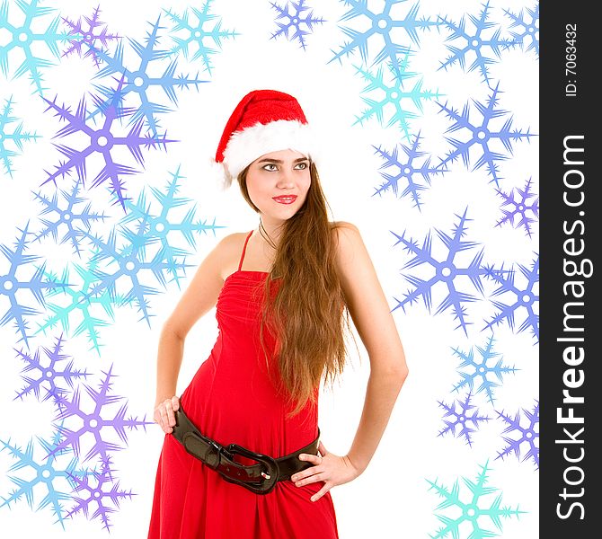 Pretty santa woman isolated on the white background