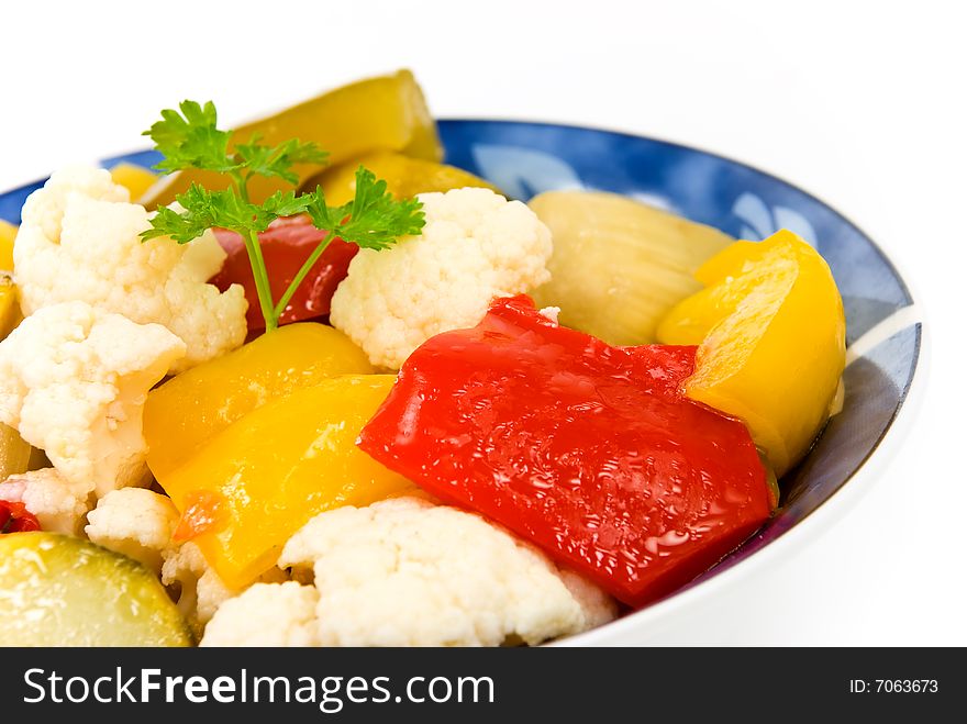 Mixed salad with bell pepper,eggplant,cauliflower.