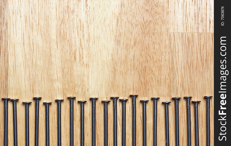 Macro Of Nails On Wood