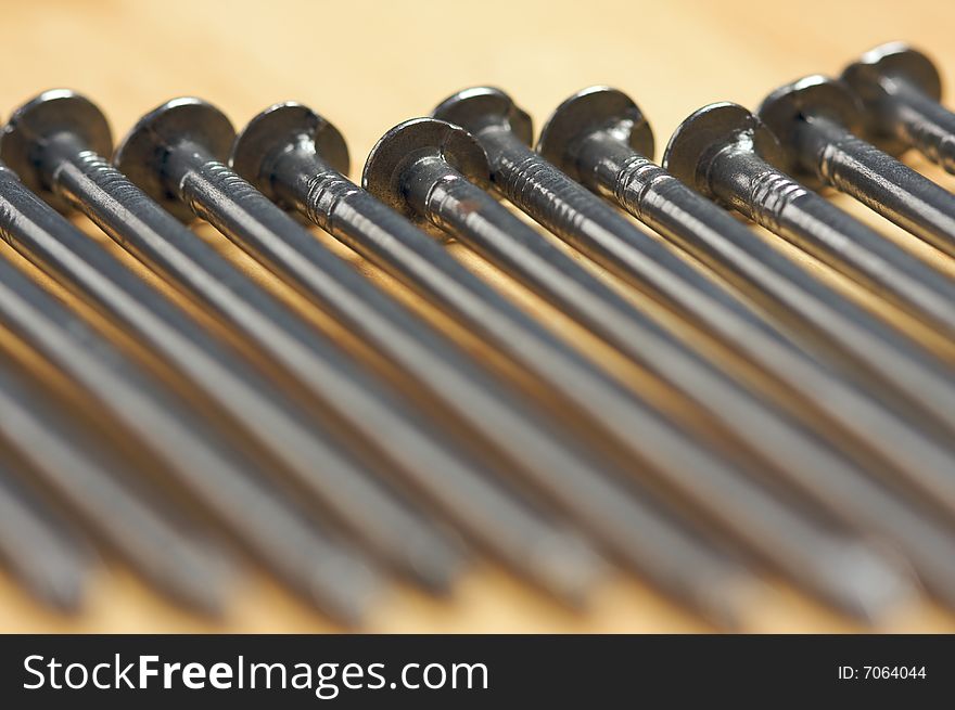 Macro Of Nails On Wood