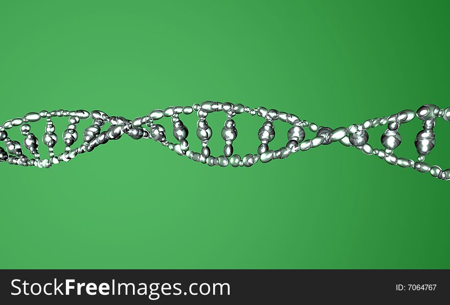 3D render of DNA strands on the green background
