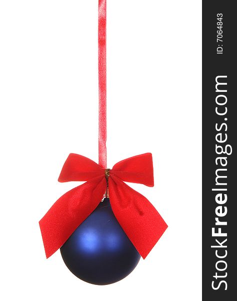 Blue Christmas ball with ribbons