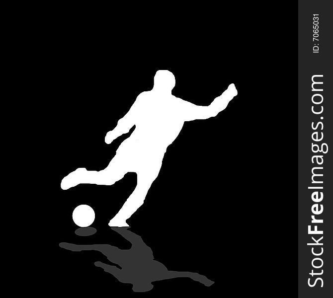 A negative image of a soccer player kicking a ball on a soccer field