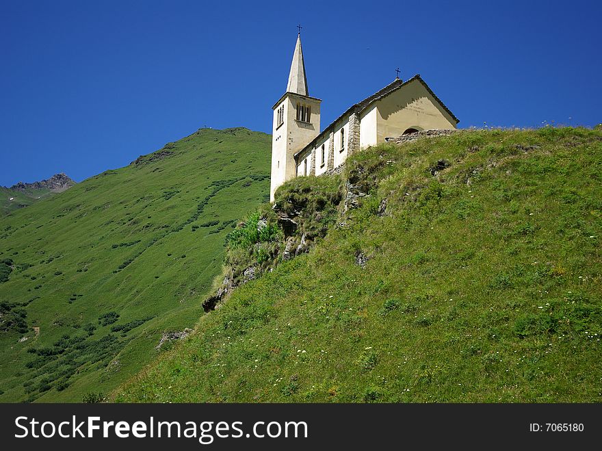 Church on a hill near by de waterfall of Toce in Italy