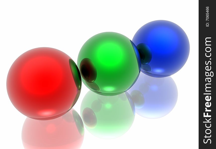 RGB spheres isolated in white background