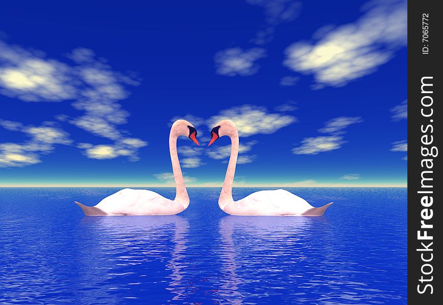 Nature and swans in the sky background