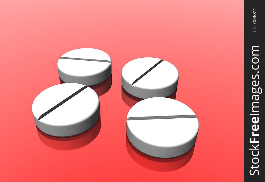 Pills isolated in red background