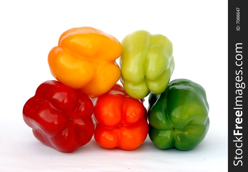 Colorful sweet peppers  isolated on white landscape