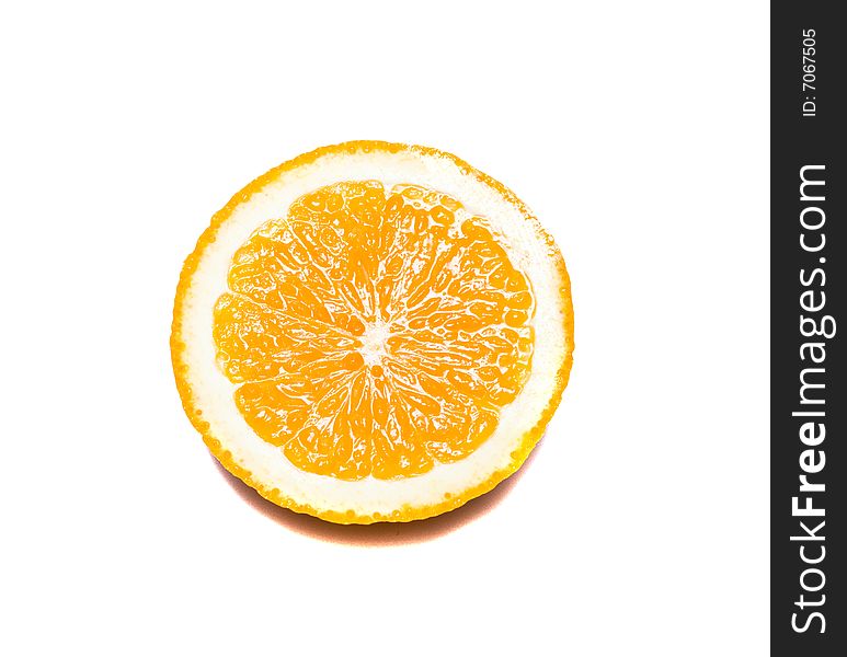 Slice of orange on a white background.