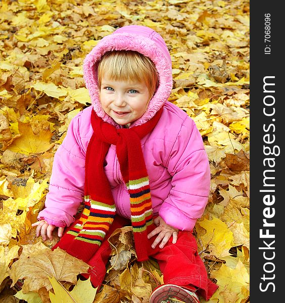 Autumn portrait of cute little caucasian girl. Autumn portrait of cute little caucasian girl