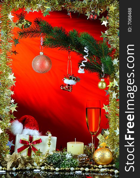 Christmas decoration on a red background. Christmas decoration on a red background.