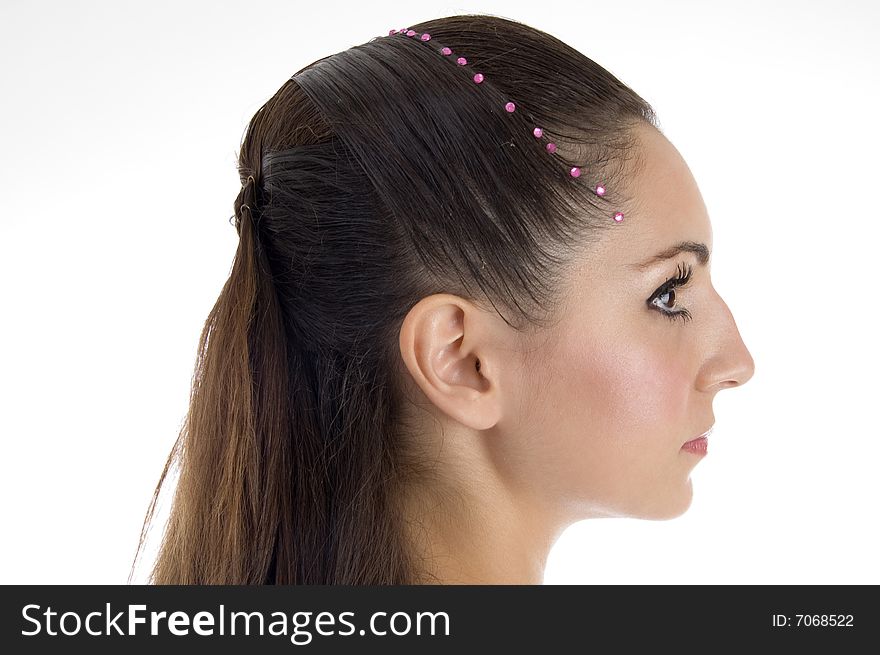 Close up of beautiful hairstyle of girl with white background