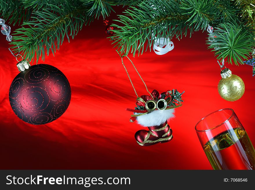 Christmas decoration on a red background. Christmas decoration on a red background.