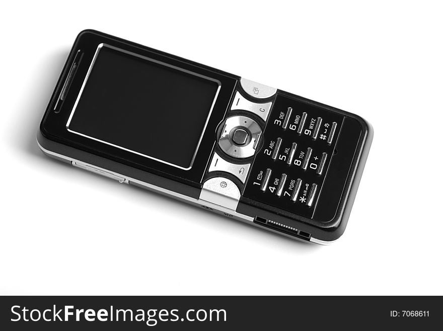 Black modern mobile phone isolated