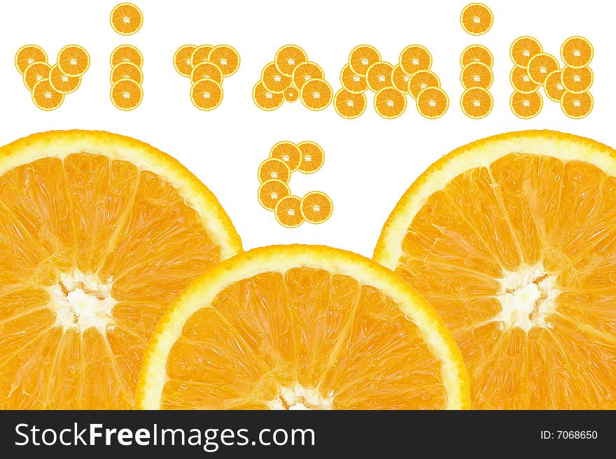 A perfectly round orange slice isolated on a white background. A perfectly round orange slice isolated on a white background