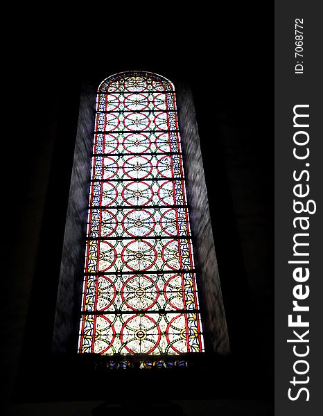 Classical building, windows with decorations in the church. Classical building, windows with decorations in the church