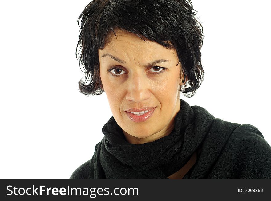 Angry woman over white background