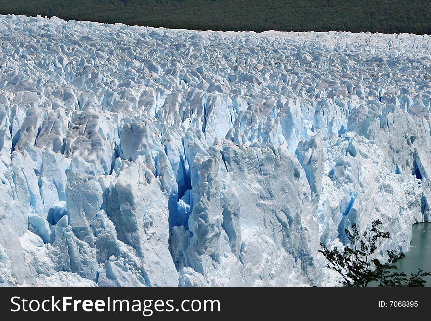 View onto the front and top of the Perito Moreno Glacier, Patagonia, Argentina. View onto the front and top of the Perito Moreno Glacier, Patagonia, Argentina