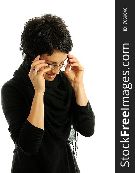 Woman with glasses over white background