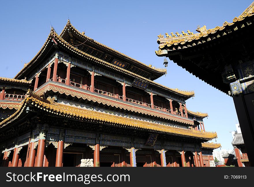 Chinese ancient building with blue sky, ancient royal palace