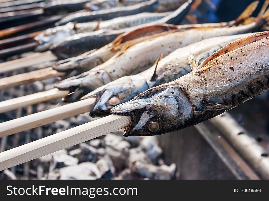 Fish Cooking On Hot Coals