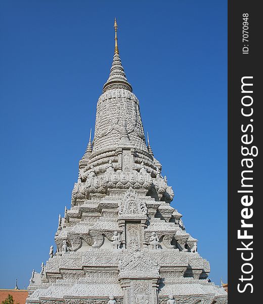 A fantastically carved stupa in a temple complex in Phnom Penh, Cambodia. A fantastically carved stupa in a temple complex in Phnom Penh, Cambodia