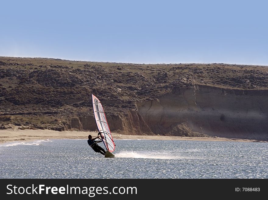 One WINDSURFER IN Turkey-Surf-Gokceada School.