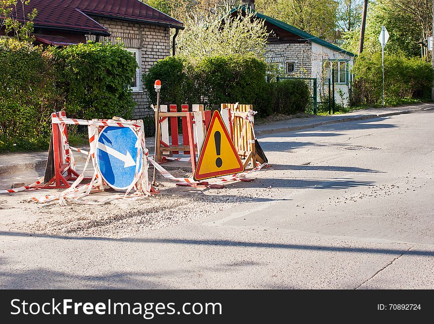 Warning sign on road repairs