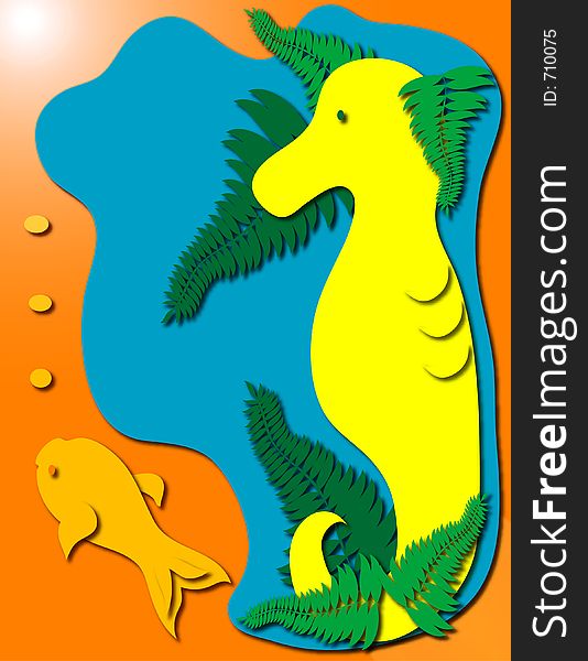 Seahorse and fish illustration