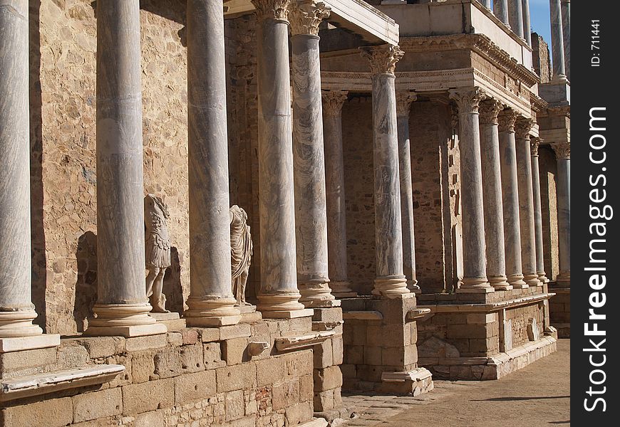 Old roman ruins in Merida, Spain