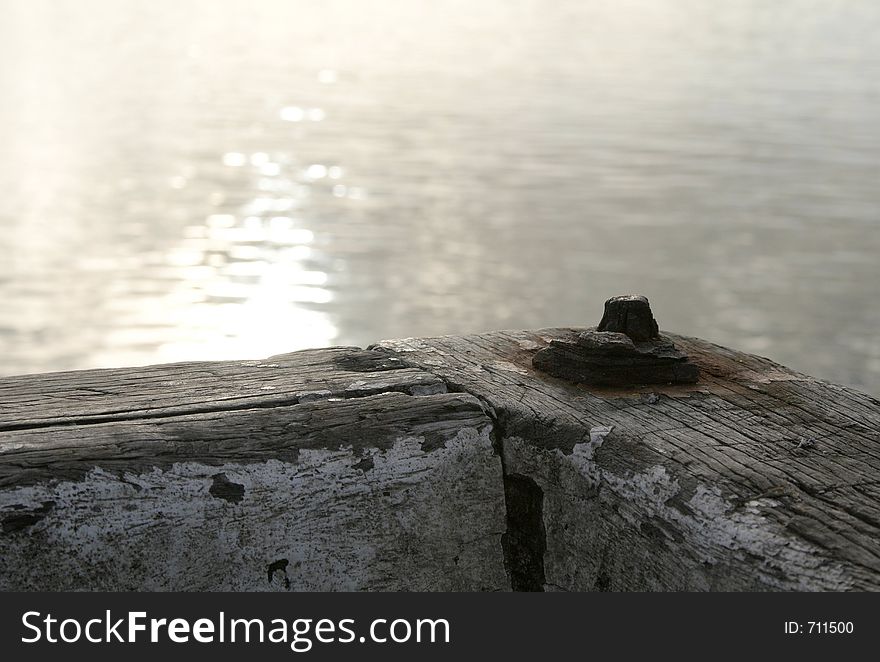 Old wooden pier in morning light.