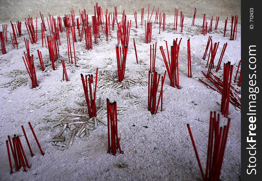 Stalks of burnt chinese prayer incense. Stalks of burnt chinese prayer incense