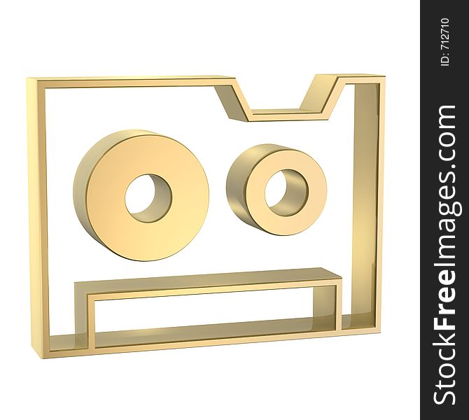 Golden cassette tape symbol. Golden cassette tape symbol
