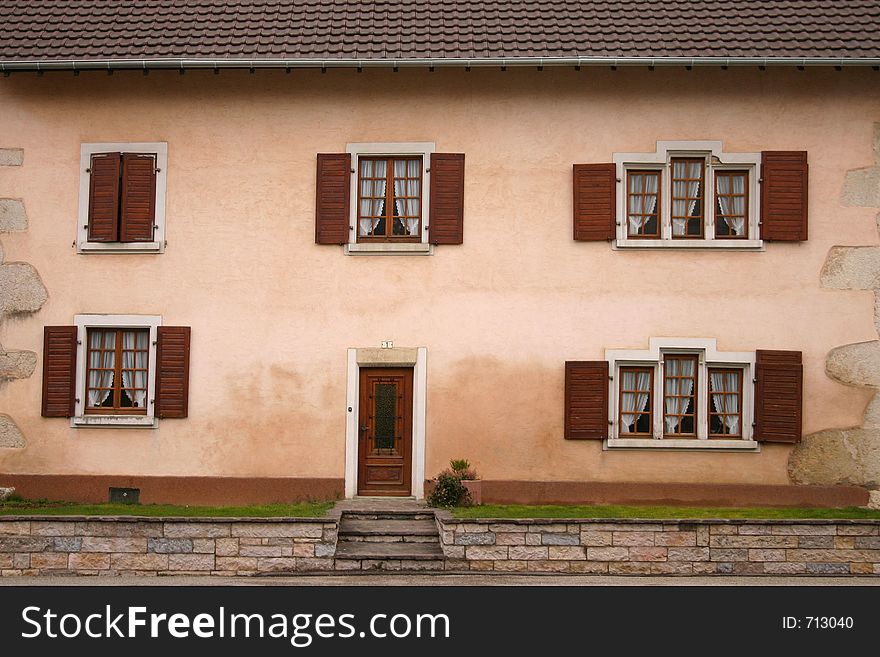 In the street of a alsacian villlage in the summer. In the street of a alsacian villlage in the summer