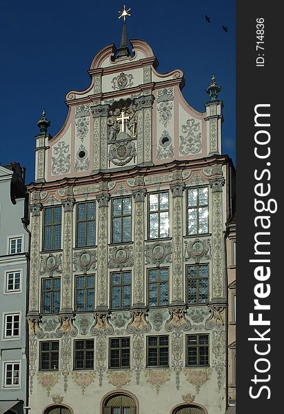 This beautiful old house is part of a long row of buildings at the market square in Landsberg at the river Lech in Bavaria. This beautiful old house is part of a long row of buildings at the market square in Landsberg at the river Lech in Bavaria.