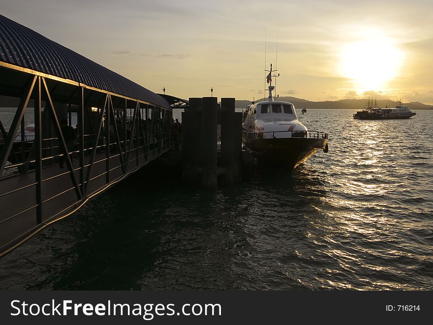 Passenger ferry docked at the ferry terminal in Langkawi Island, Malaysia