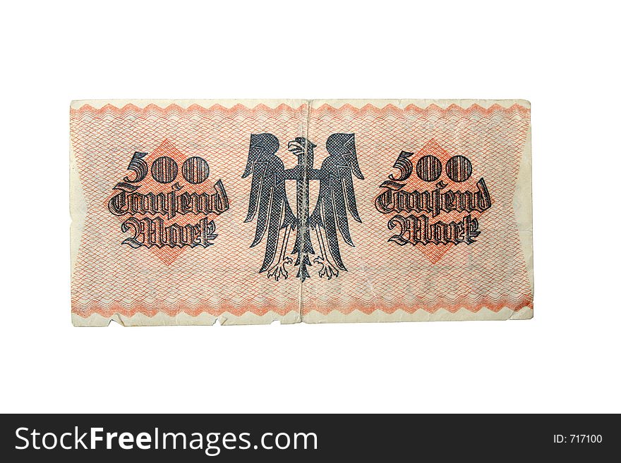 Digital photo of german money from the year 1923. The value of this banknote was 500 thousend Mark.