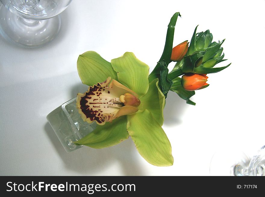 Green and red flower centerpiece. Green and red flower centerpiece