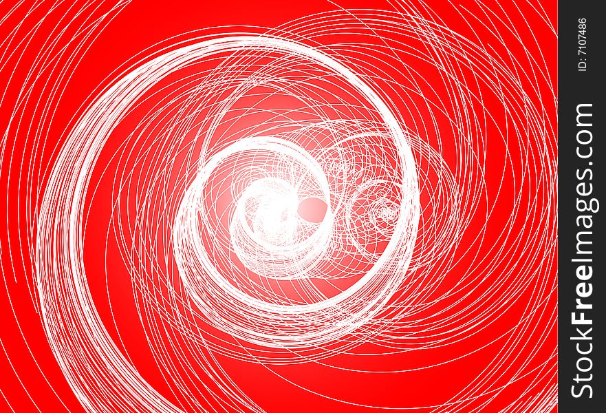 White lines depicting spiral shaped forms with red background. White lines depicting spiral shaped forms with red background