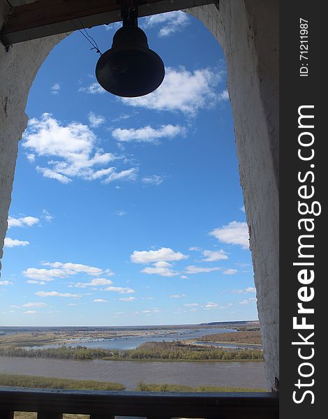 View from bell tower of Abalak monastery on the Irtysh river. View from bell tower of Abalak monastery on the Irtysh river