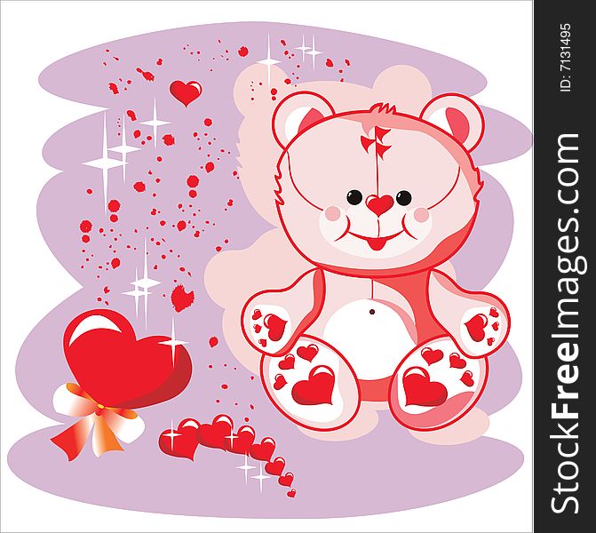 Valentin bear. Children drawing. Seasonal