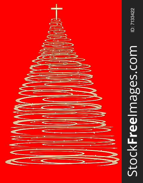 Gold christmas tree on red paper