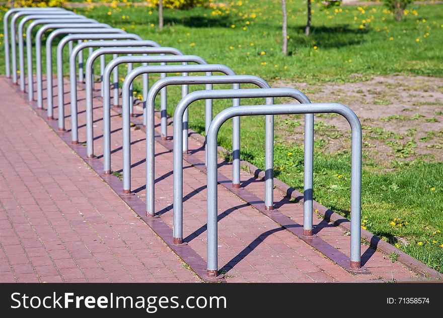 Parking space for bicycles outside on spring day