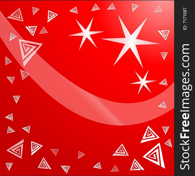 Red decorative background with triangle tribal pieces and snowflake stars. Red decorative background with triangle tribal pieces and snowflake stars
