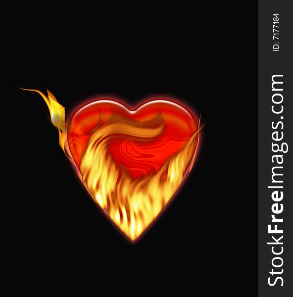 Heart in fire over black