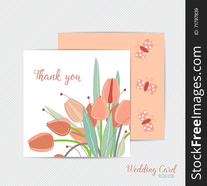 Wedding invitation card with romantic flower templates